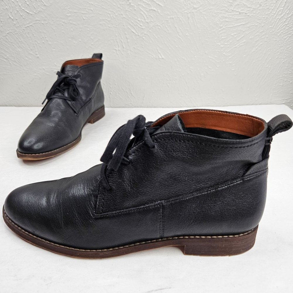Franco Sarto Lace Up Ankle Booties Sz 9.5 Black Leather Casual Chukka Short Boot